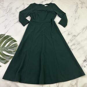 Calvin Klein Womens Midi Dress Size 4 Dark Green Fit Flare 3/4 Sleeve Solid